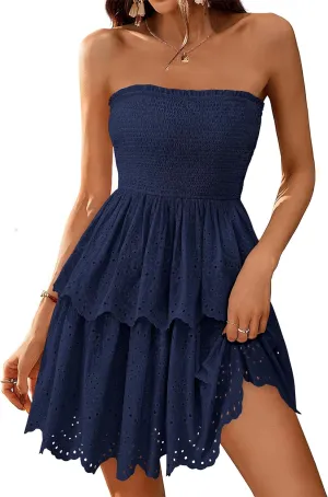 BTFBM Spring Dresses for Women 2025 Tube Strapless Mini Hollow Out Lace Wedding Guest Dress