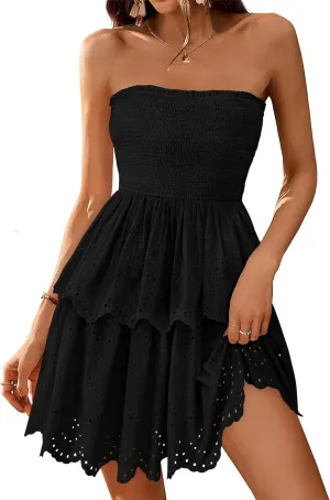 BTFBM Spring Dresses for Women 2025 Tube Strapless Mini Hollow Out Lace Wedding Guest Dress