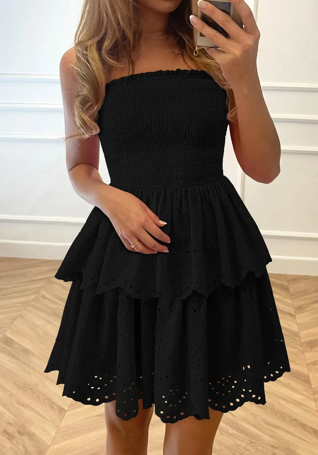 BTFBM Spring Dresses for Women 2025 Tube Strapless Mini Hollow Out Lace Wedding Guest Dress