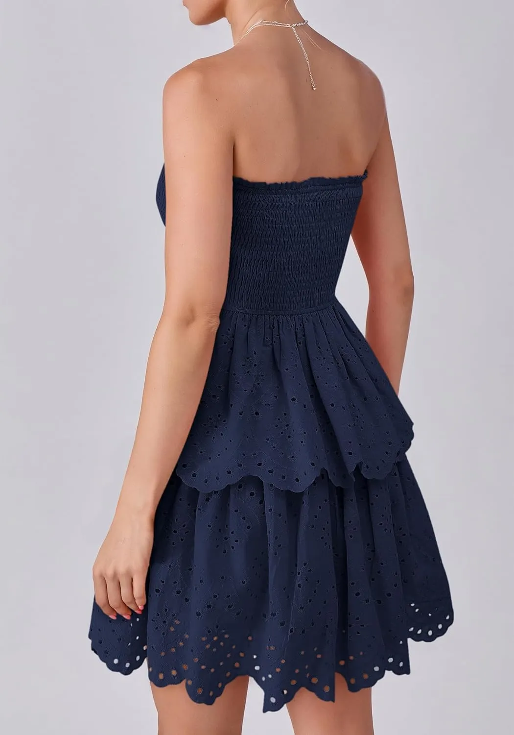 BTFBM Spring Dresses for Women 2025 Tube Strapless Mini Hollow Out Lace Wedding Guest Dress
