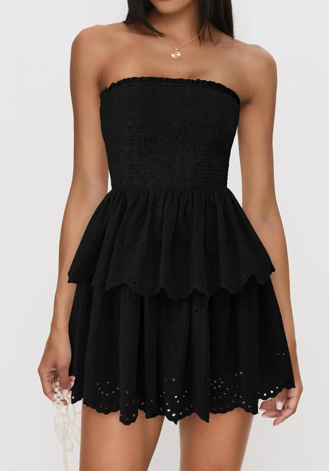 BTFBM Spring Dresses for Women 2025 Tube Strapless Mini Hollow Out Lace Wedding Guest Dress