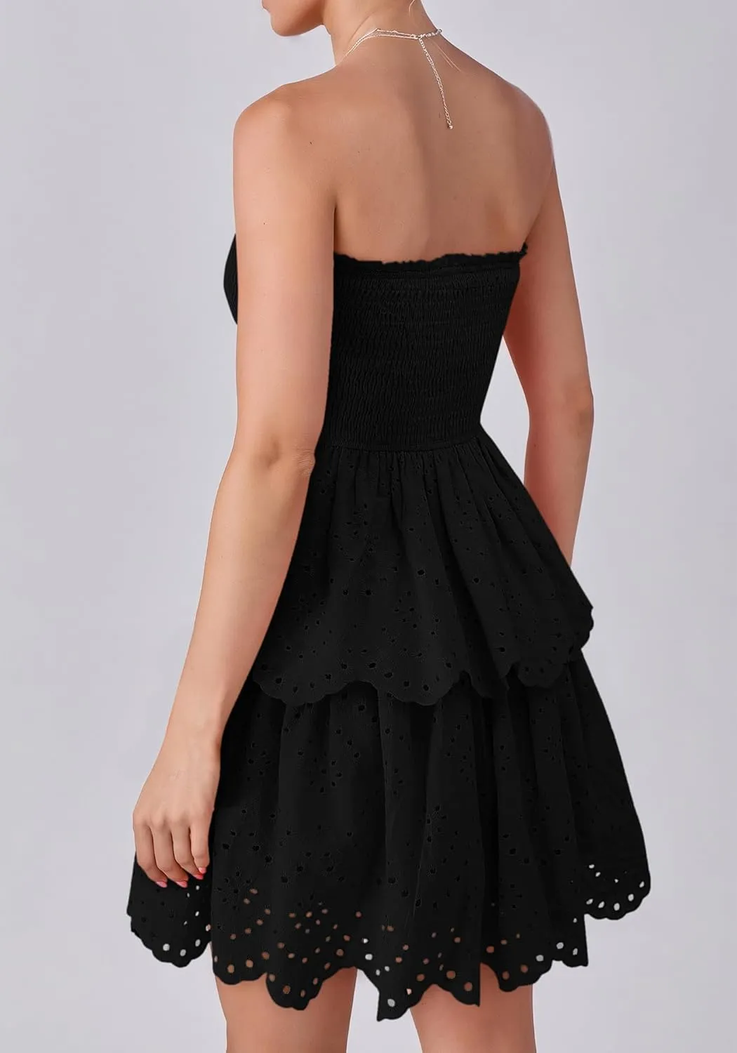 BTFBM Spring Dresses for Women 2025 Tube Strapless Mini Hollow Out Lace Wedding Guest Dress
