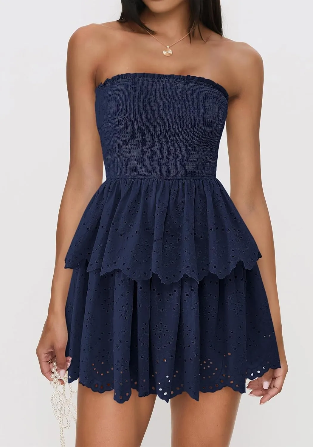 BTFBM Spring Dresses for Women 2025 Tube Strapless Mini Hollow Out Lace Wedding Guest Dress