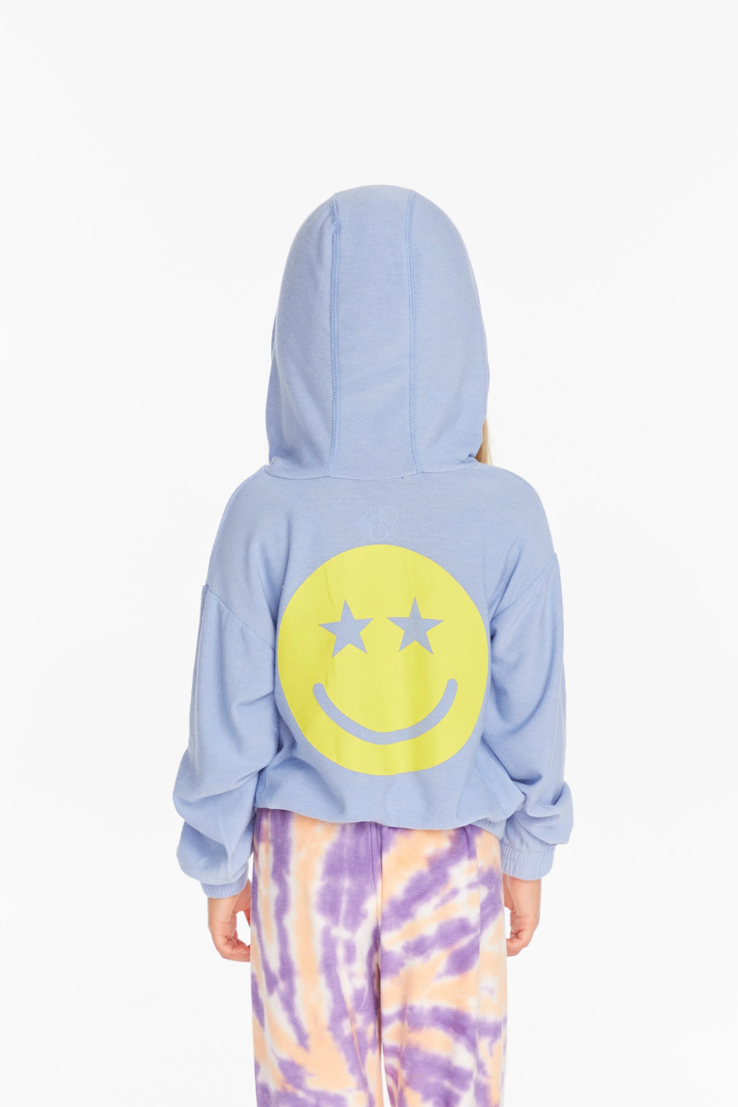Star Smiley Semi-Cropped Shirred Hoodie Pullover by Chaser