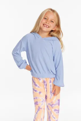 Star Smiley Semi-Cropped Shirred Hoodie Pullover by Chaser