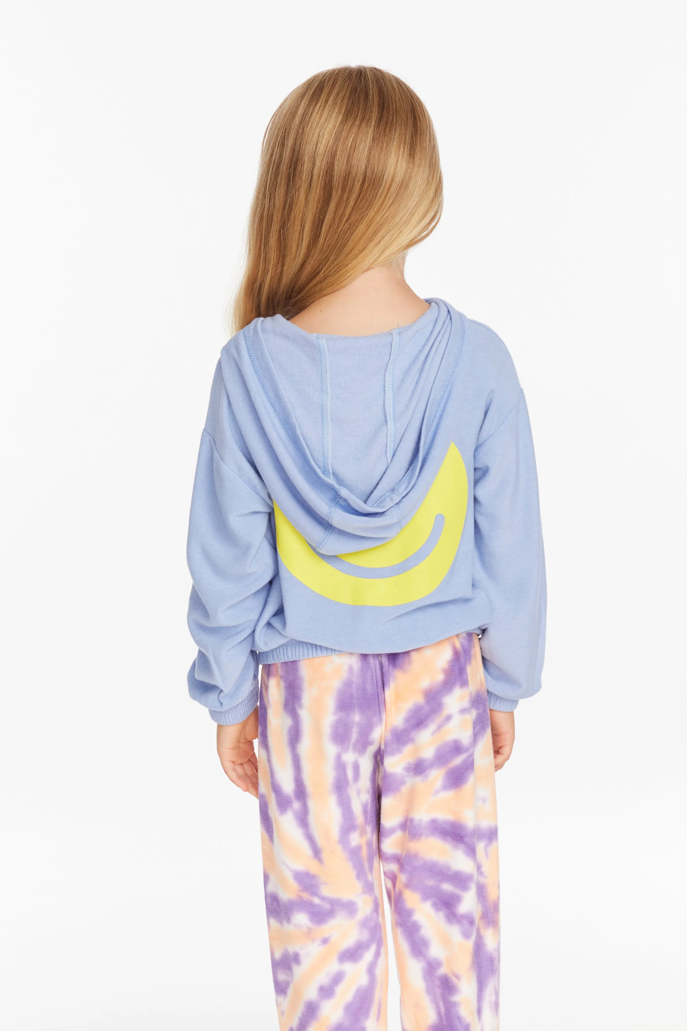 Star Smiley Semi-Cropped Shirred Hoodie Pullover by Chaser