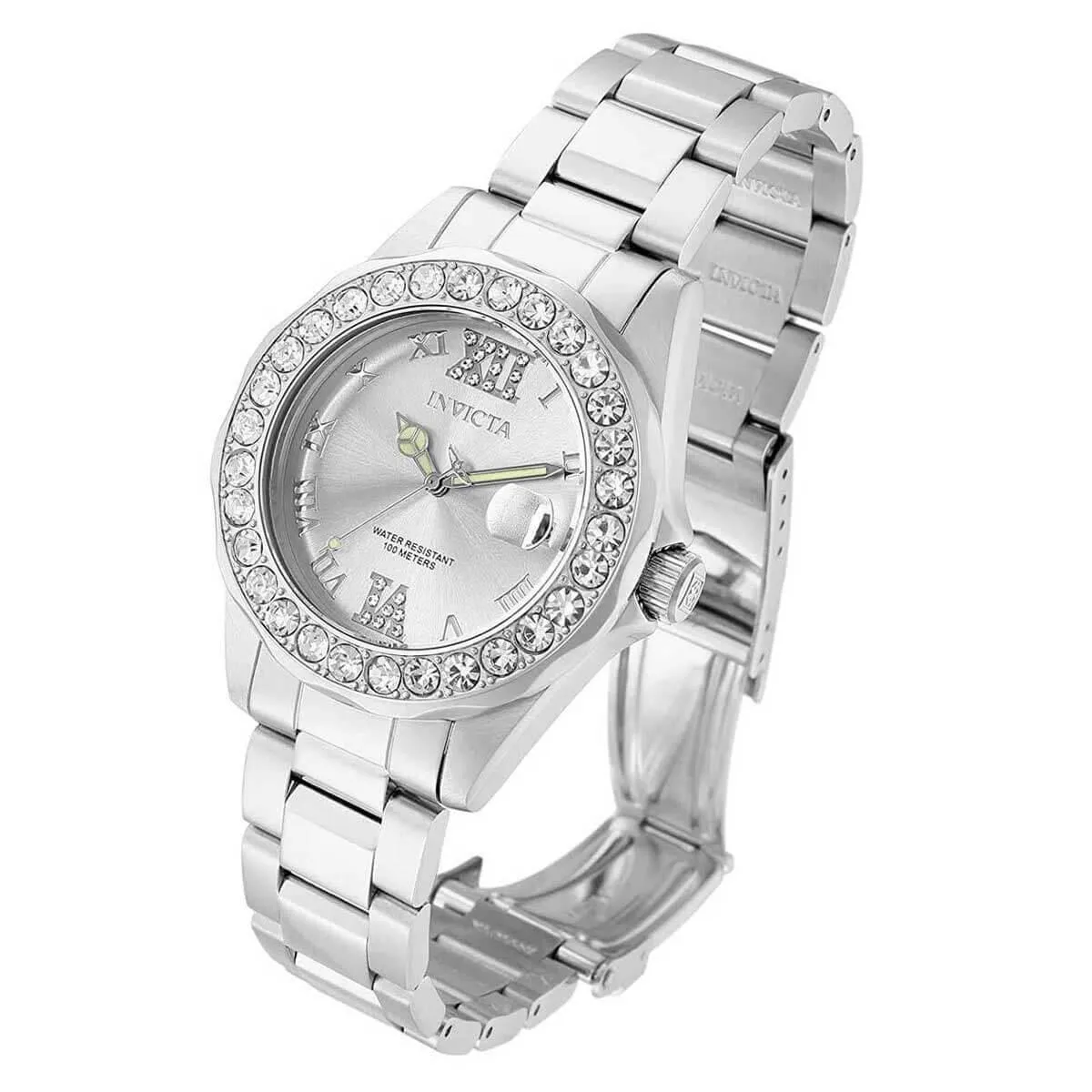 Invicta 15251 Women's Steel Bracelet Quartz Pro Diver Crystal Silver Dial Date Watch