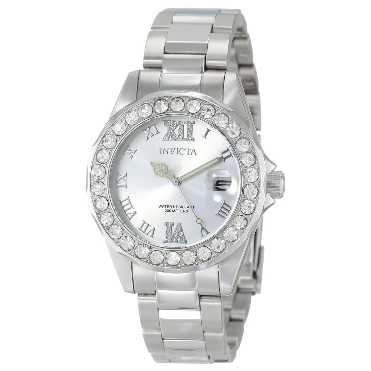 Invicta 15251 Women's Steel Bracelet Quartz Pro Diver Crystal Silver Dial Date Watch