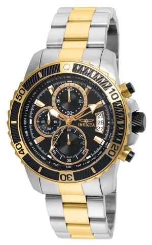 Invicta 22418 Men's Two Tone Yellow Steel Bracelet Pro Diver Chrono Black Dial Date Watch