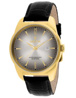 INVICTA Vintage Mens Date Watch - Gold-tone - Gray Sunray Dial - Black Leather